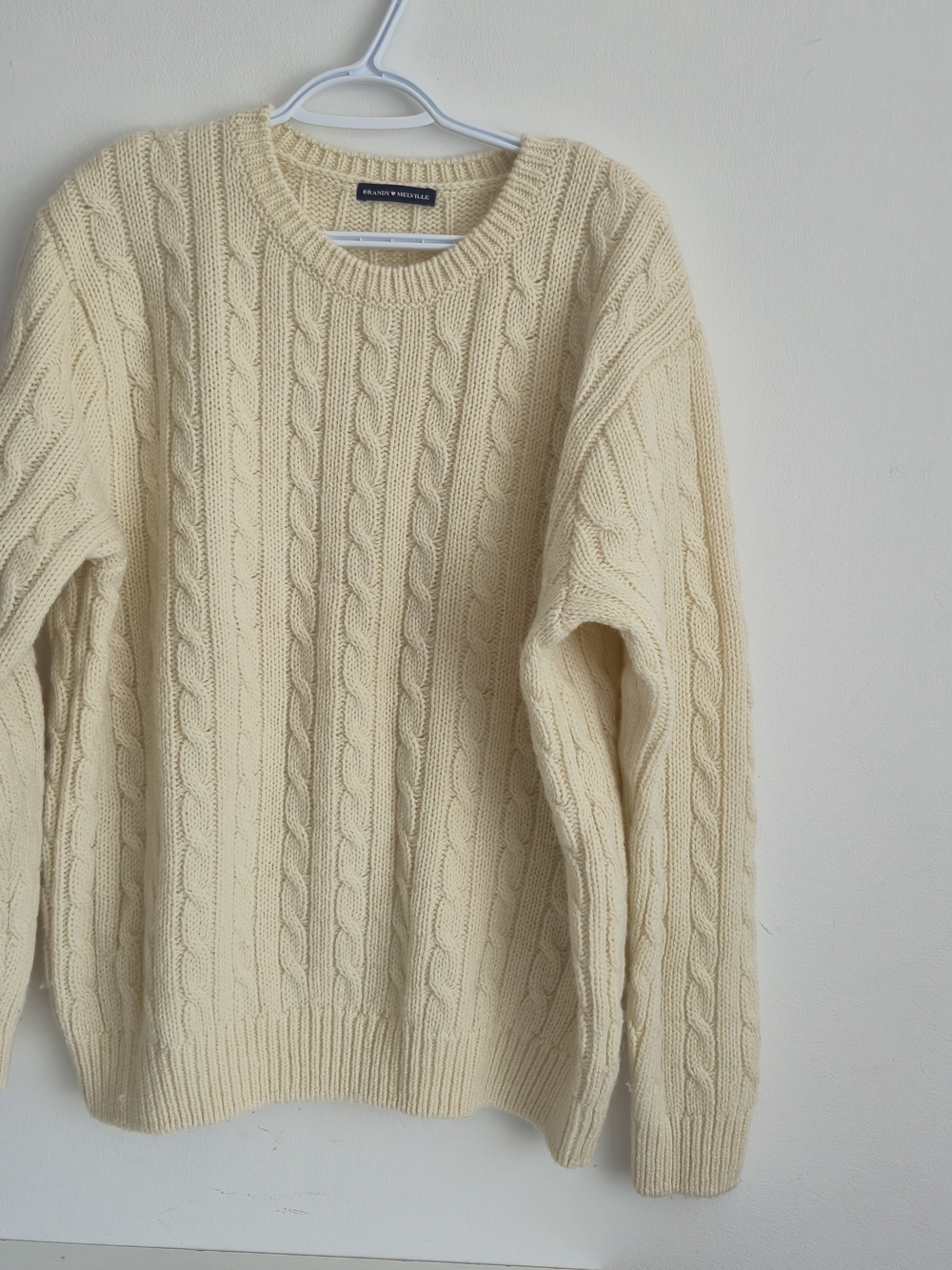 Brandy Melville Cream Ribbed Crewneck Sweater